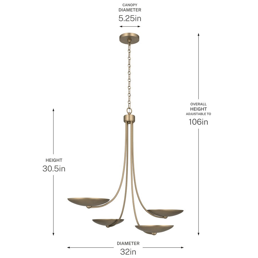 Kichler Palmela 32in 4-Light Chandelier | Modern Champagne Bronze Steel | Dining Room & Living Room | 30.5 in H | Model 52855CPZ