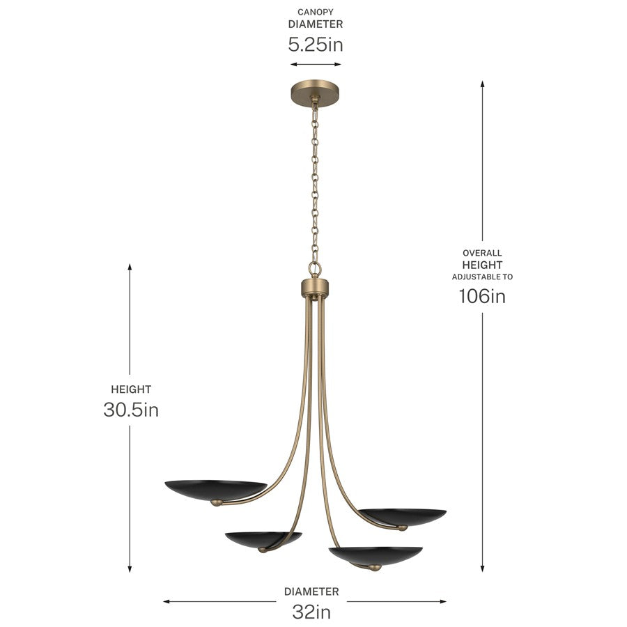Kichler Palmela 32in 4-Light Chandelier | Modern Champagne Bronze and Black Metal | Dining Room & Living Room | 30.5in H | Model 52855CPZBK