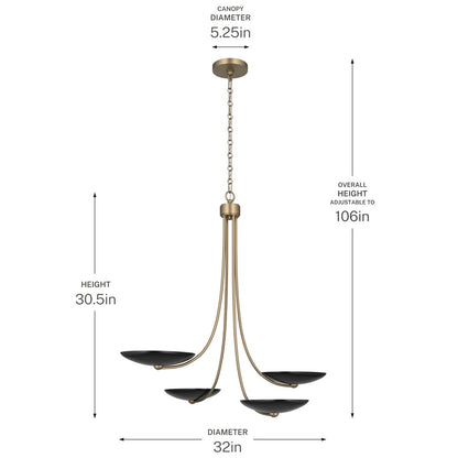 Kichler Palmela 32in 4-Light Chandelier | Modern Champagne Bronze and Black Metal | Dining Room & Living Room | 30.5in H | Model 52855CPZBK