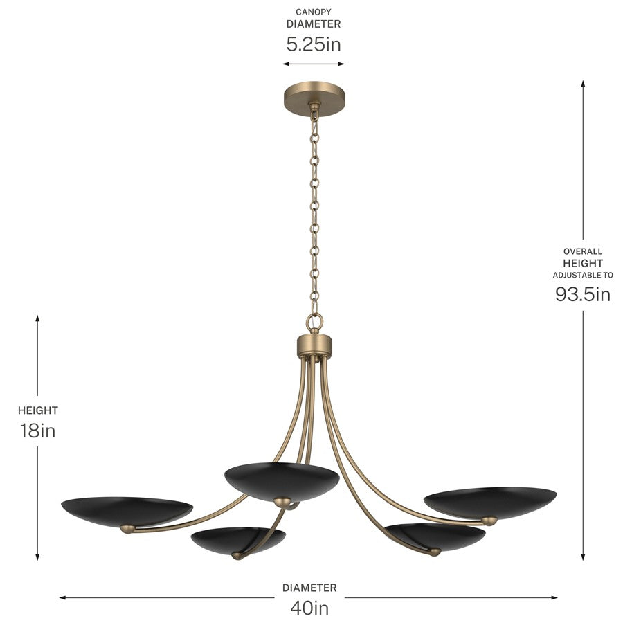 Kichler Palmela 40in 5-Light Chandelier | Modern Champagne Bronze and Black Metal Shades | Dining Room & Living Room | Model 52856CPZBK