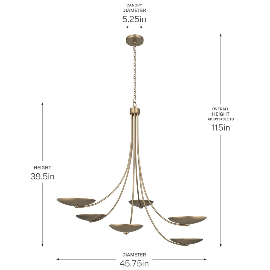 Kichler Palmela 45.75in 6-Light XL Chandelier | Modern Champagne Bronze Steel | Dining Room & Living Room | 39.5 in H | Model 52857CPZ