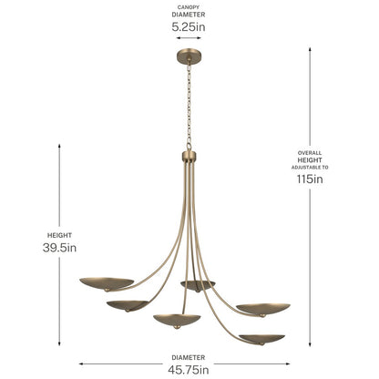 Kichler Palmela 45.75in 6-Light XL Chandelier | Modern Champagne Bronze Steel | Dining Room & Living Room | 39.5 in H | Model 52857CPZ