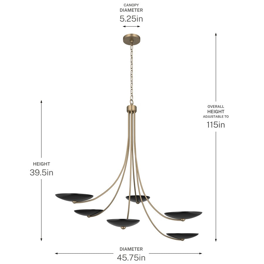 Kichler Palmela 45.75in 6-Light XL Chandelier | Modern Contemporary Champagne Bronze and Black | Dining Room & Living Room | Model 52857CPZBK