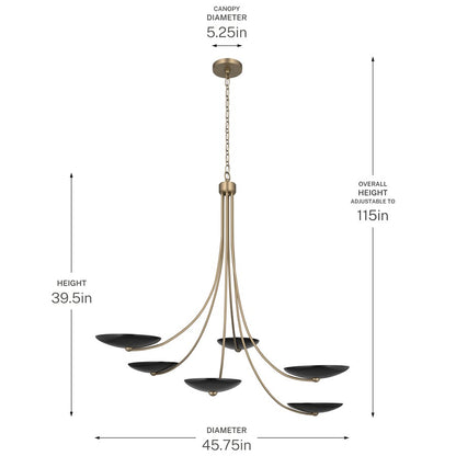 Kichler Palmela 45.75in 6-Light XL Chandelier | Modern Contemporary Champagne Bronze and Black | Dining Room & Living Room | Model 52857CPZBK
