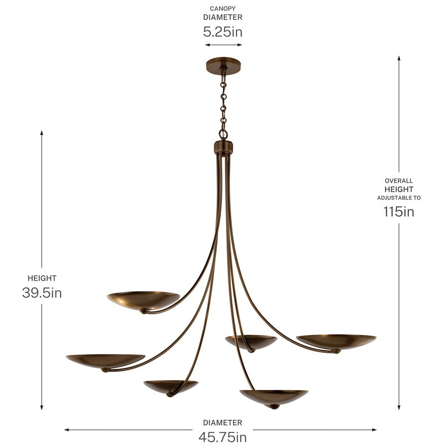 Kichler Palmela 46in 6-Light XL Chandelier | Modern Lacquered Brass and Metal Shade | Dining Room & Foyer | 39.5in H | Model 52857LBRLBZ