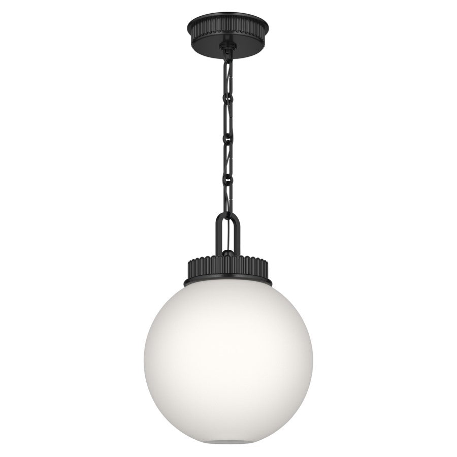 Kichler Andorra 11in 1-Light Pendant | Traditional Black Steel and Opal Glass Globe | Kitchen & Dining Room | 15 in H | Model 52866BK