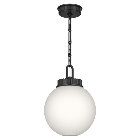 Kichler Andorra 11in 1-Light Pendant | Traditional Black Steel and Opal Glass Globe | Kitchen & Dining Room | 15 in H | Model 52866BK