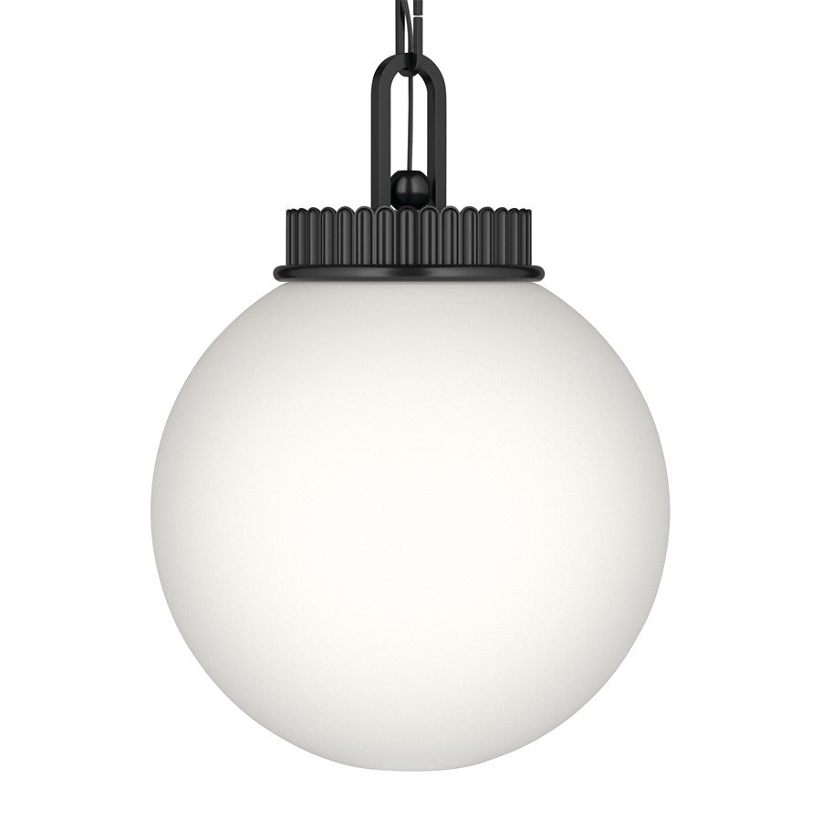 Kichler Andorra 11in 1-Light Pendant | Traditional Black Steel and Opal Glass Globe | Kitchen & Dining Room | 15 in H | Model 52866BK