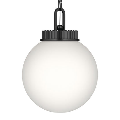 Kichler Andorra 11in 1-Light Pendant | Traditional Black Steel and Opal Glass Globe | Kitchen & Dining Room | 15 in H | Model 52866BK
