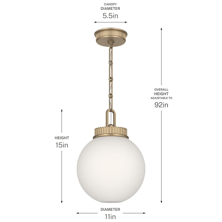 Kichler Andorra 11in 1-Light Pendant | Traditional Champagne Bronze Steel Globe | Kitchen Island & Dining Room | 15in H | Model 52866CPZ
