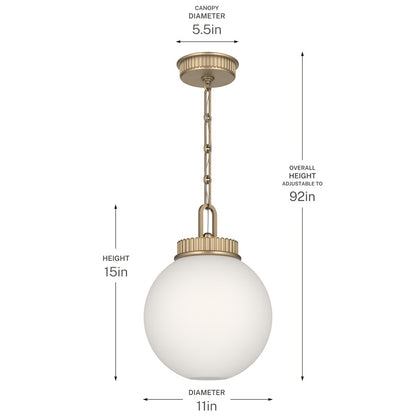 Kichler Andorra 11in 1-Light Pendant | Traditional Champagne Bronze Steel Globe | Kitchen Island & Dining Room | 15in H | Model 52866CPZ