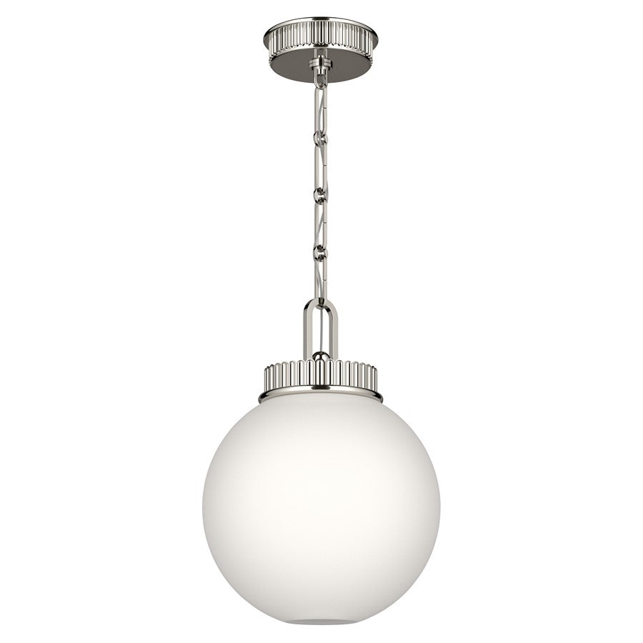 Kichler Andorra 11in 1-Light Pendant | Traditional Polished Nickel and Opal Glass | Kitchen Island & Dining Room | 15 in H | Model 52866PN