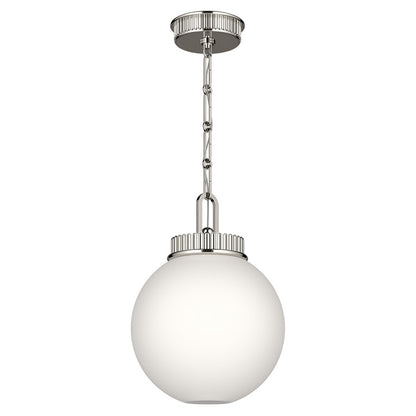 Kichler Andorra 11in 1-Light Pendant | Traditional Polished Nickel and Opal Glass | Kitchen Island & Dining Room | 15 in H | Model 52866PN