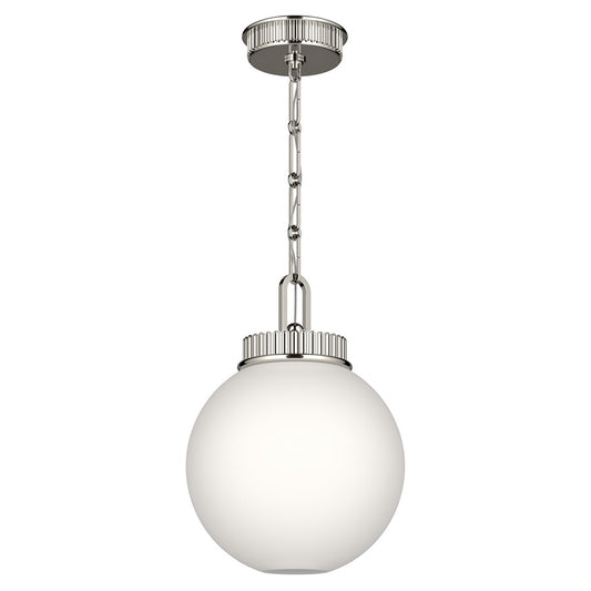 Kichler Andorra 11in 1-Light Pendant | Traditional Polished Nickel and Opal Glass | Kitchen Island & Dining Room | 15 in H | Model 52866PN