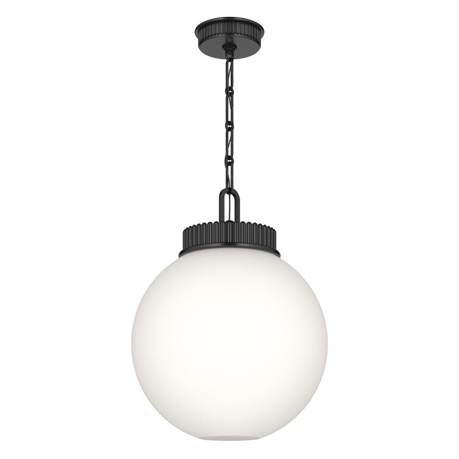 Kichler Andorra 15in 1-Light Pendant | Traditional Black and Satin Etched Opal Glass | Kitchen Island & Dining Room | 19in H | Model 52867BK