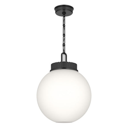 Kichler Andorra 15in 1-Light Pendant | Traditional Black and Satin Etched Opal Glass | Kitchen Island & Dining Room | 19in H | Model 52867BK