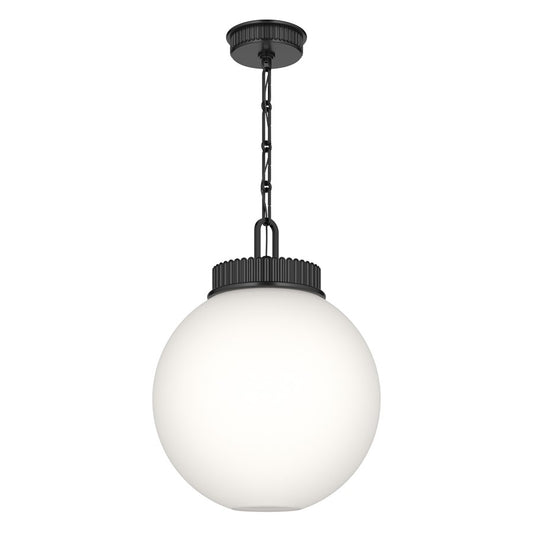 Kichler Andorra 15in 1-Light Pendant | Traditional Black and Satin Etched Opal Glass | Kitchen Island & Dining Room | 19in H | Model 52867BK
