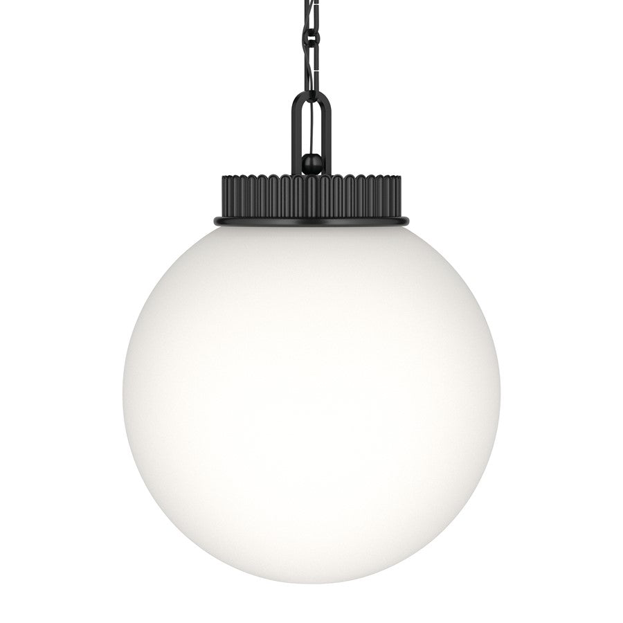 Kichler Andorra 15in 1-Light Pendant | Traditional Black and Satin Etched Opal Glass | Kitchen Island & Dining Room | 19in H | Model 52867BK