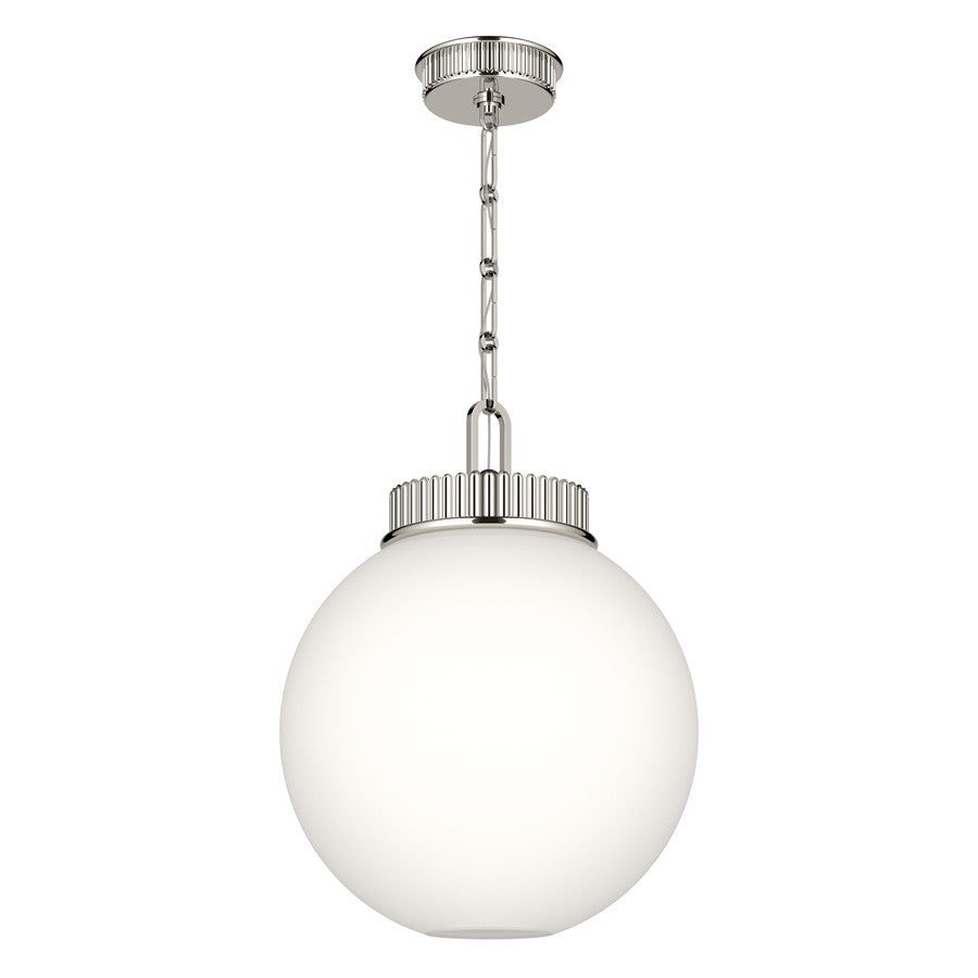 Kichler Andorra 15in 1-Light Pendant | Traditional Polished Nickel and Satin Etched Opal Glass | Kitchen Island & Dining Room | 19in H | Model 52867PN