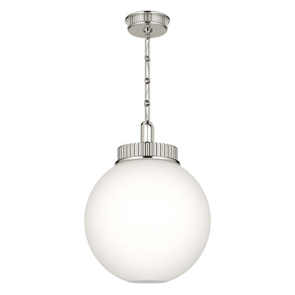 Kichler Andorra 15in 1-Light Pendant | Traditional Polished Nickel and Satin Etched Opal Glass | Kitchen Island & Dining Room | 19in H | Model 52867PN