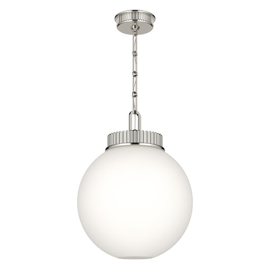 Kichler Andorra 15in 1-Light Pendant | Traditional Polished Nickel and Satin Etched Opal Glass | Kitchen Island & Dining Room | 19in H | Model 52867PN