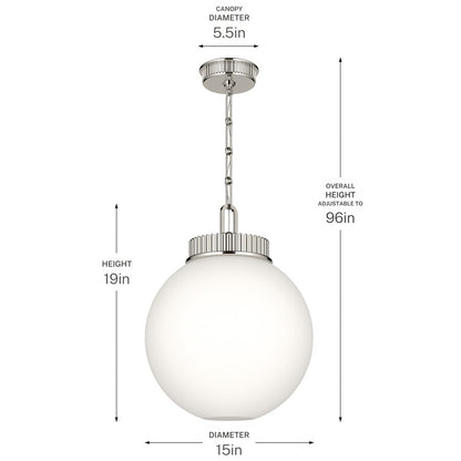 Kichler Andorra 15in 1-Light Pendant | Traditional Polished Nickel and Satin Etched Opal Glass | Kitchen Island & Dining Room | 19in H | Model 52867PN