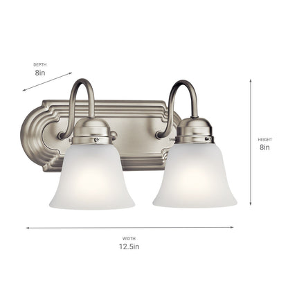 Kichler 2-Light Bath Vanity Light | Traditional Brushed Nickel and Clear Glass | Bathroom & Powder Room | 12.25 x 8 x 8 in | Model 5336NIS