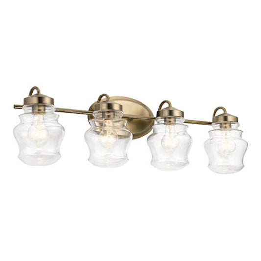 Kichler Janiel 33.25in 4-Light Vanity Light | Classic Bronze Steel and Clear Glass | Bathroom Vanity Light | 33.25 x 10.25 x 7.75 in | Model 55040CLZ