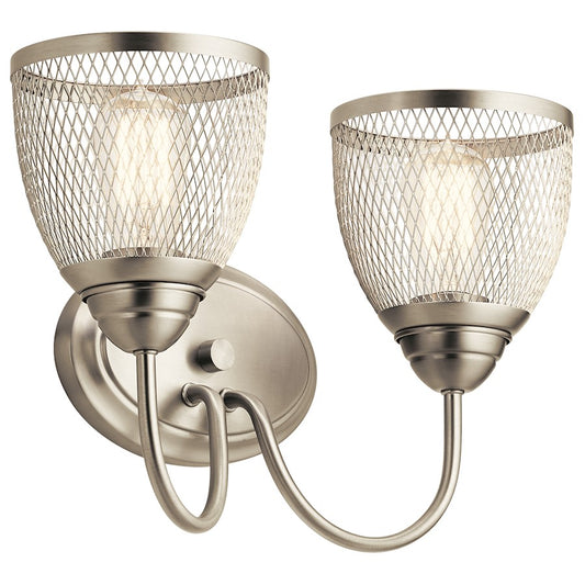Kichler Voclain 16in 2-Light Vanity Light | Industrial Brushed Nickel Steel and Mesh Shade | Bathroom Vanity Light | 16 x 10.5 x 8 in | Model 55042NI
