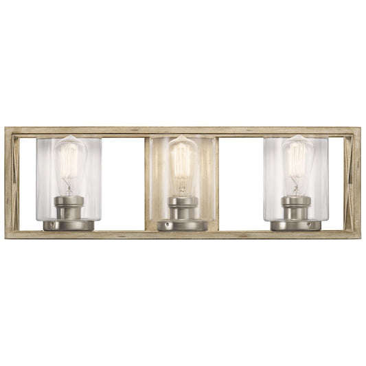 Kichler Moorgate 23in 3-Light Vanity Light | Distressed Antique White Steel and Clear Glass | Bathroom Vanity Light | 22.75 x 7.25 x 7.25 | Model 55065DAW