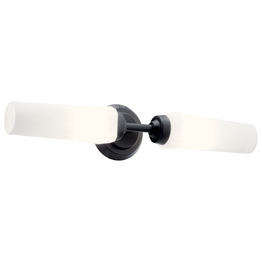 Kichler Truby 20.75in 2-Light Vanity Light | Modern Black Steel & Satin Etched Opal Glass | Bathroom Vanity Light | Damp Rated | Model 55074BK