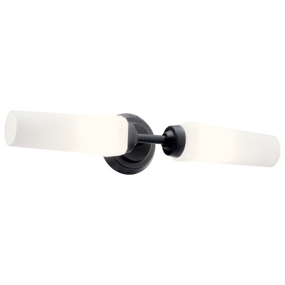 Kichler Truby 20.75in 2-Light Vanity Light | Modern Black Steel & Satin Etched Opal Glass | Bathroom Vanity Light | Damp Rated | Model 55074BK