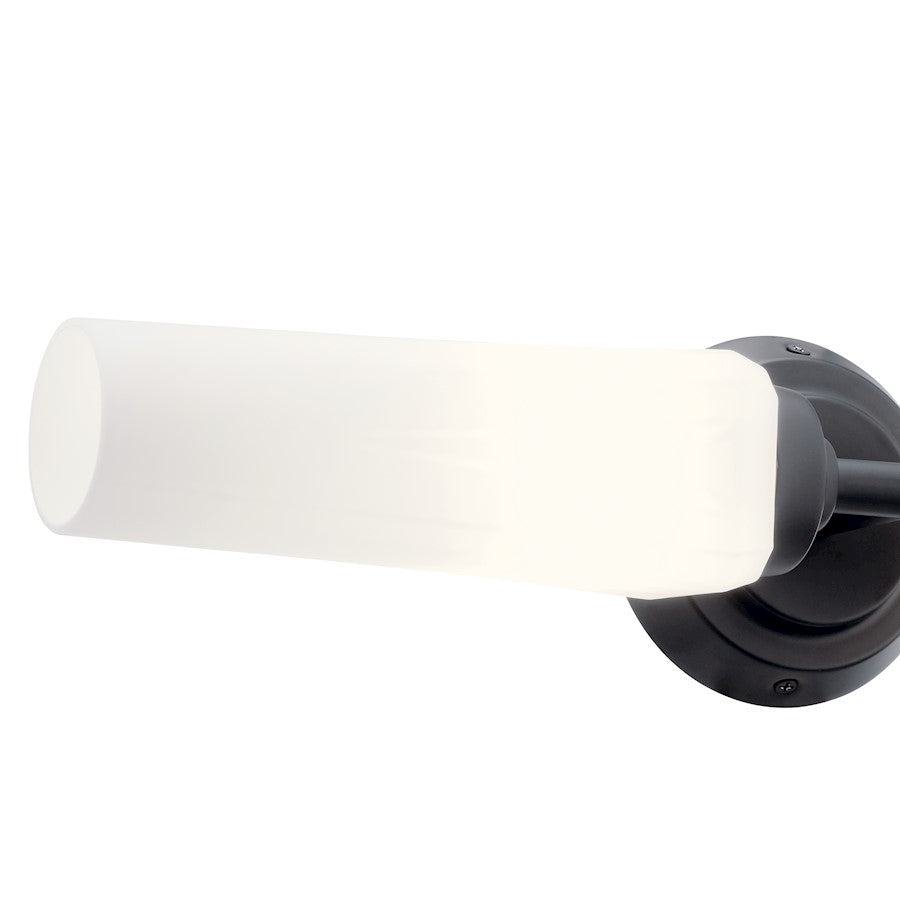Kichler Truby 20.75in 2-Light Vanity Light | Modern Black Steel & Satin Etched Opal Glass | Bathroom Vanity Light | Damp Rated | Model 55074BK