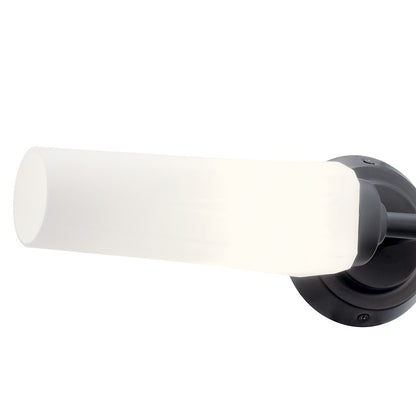 Kichler Truby 20.75in 2-Light Vanity Light | Modern Black Steel & Satin Etched Opal Glass | Bathroom Vanity Light | Damp Rated | Model 55074BK