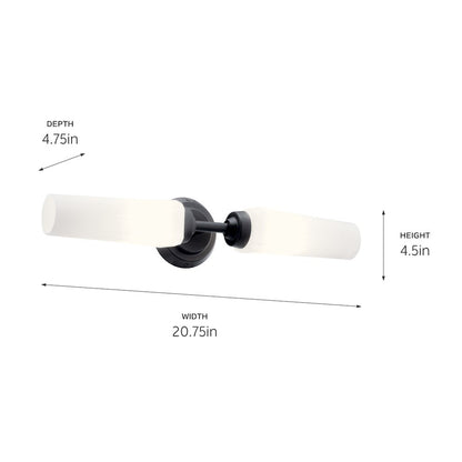 Kichler Truby 20.75in 2-Light Vanity Light | Modern Black Steel & Satin Etched Opal Glass | Bathroom Vanity Light | Damp Rated | Model 55074BK