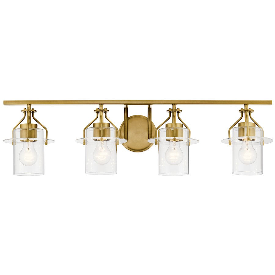 Kichler Everett 34in 4-Light Vanity Light | Brushed Brass Steel with Clear Glass | Bathroom Vanity & Powder Room Light | 4x75W A19 | Model 55080NBR