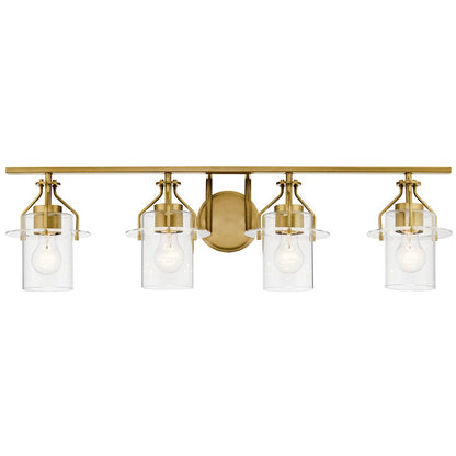 Kichler Everett 34in 4-Light Vanity Light | Brushed Brass Steel with Clear Glass | Bathroom Vanity & Powder Room Light | 4x75W A19 | Model 55080NBR