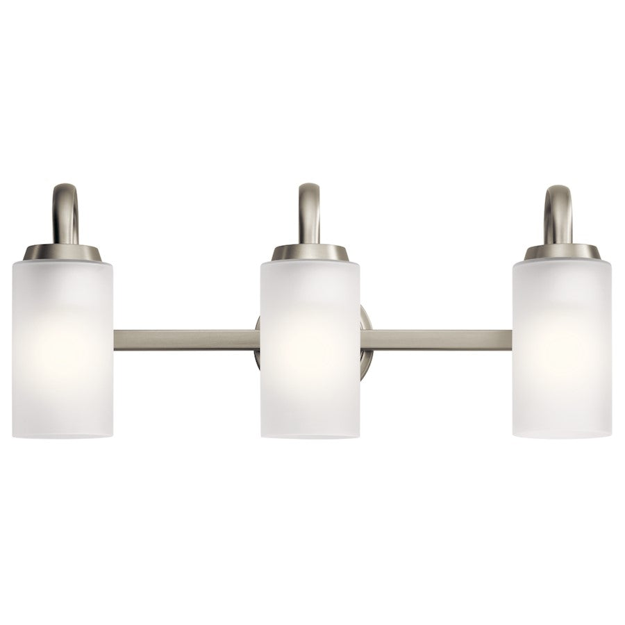 Kichler Kennewick 22.75in 3-Light Vanity Light | Traditional Brushed Nickel Steel and Etched Glass | Bathroom Vanity | 22.75 x 6.75 x 9.75 | Model 55087NI