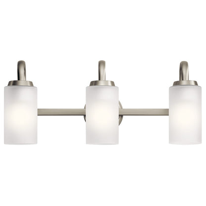 Kichler Kennewick 22.75in 3-Light Vanity Light | Traditional Brushed Nickel Steel and Etched Glass | Bathroom Vanity | 22.75 x 6.75 x 9.75 | Model 55087NI