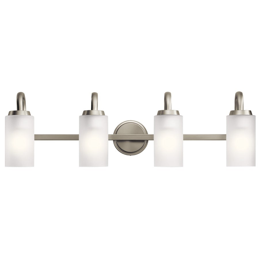 Kichler Kennewick 32in 4-Light Vanity Light | Brushed Nickel Steel & Clear Satin Etched Glass | Bathroom & Vanity Lighting | Model 55088NI