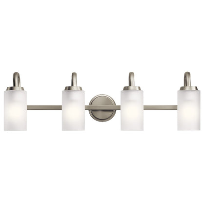 Kichler Kennewick 32in 4-Light Vanity Light | Brushed Nickel Steel & Clear Satin Etched Glass | Bathroom & Vanity Lighting | Model 55088NI