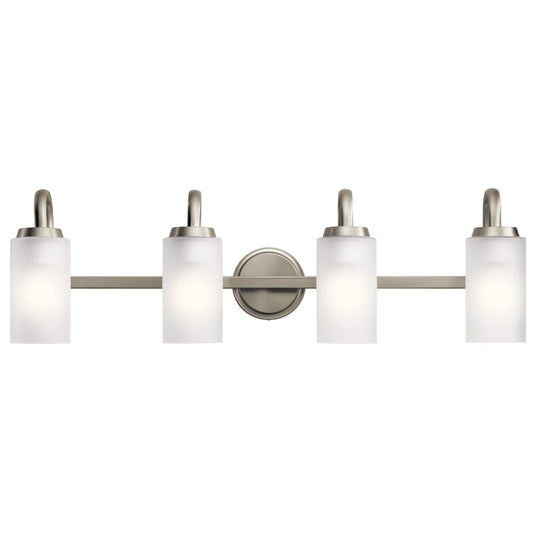Kichler Kennewick 32in 4-Light Vanity Light | Brushed Nickel Steel & Clear Satin Etched Glass | Bathroom & Vanity Lighting | Model 55088NI