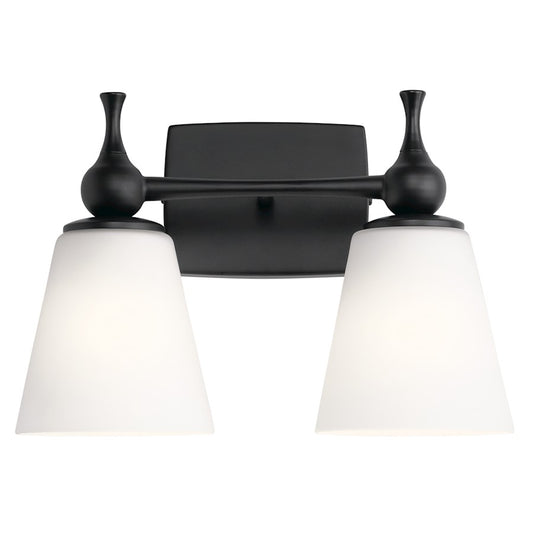 Kichler Cosabella 15in 2-Light Vanity Light | Soft Contemporary Black Steel and Etched White Glass | Bathroom Vanity | 15 x 10.25 x 6.5 in | Model 55091BK