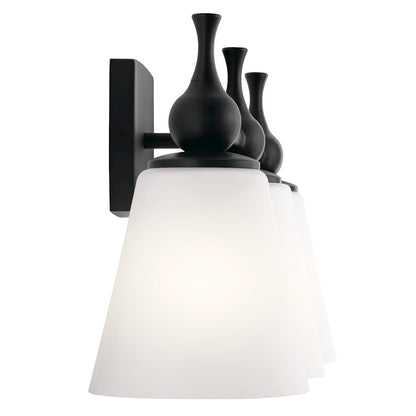 Kichler Cosabella 24in 3-Light Vanity Light | Soft Contemporary Black Steel and Etched White Glass | Bathroom Vanity | 24 x 6.5 x 10.25 in | Model 55092BK