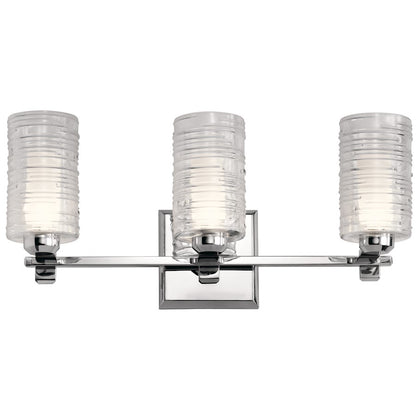 Kichler Giarosa 22.25in 3-Light Vanity Light | Chrome Steel & Clear Spun Ribbed Glass | Bathroom Vanity Light | 3x 50W G9 Bulbs, 120V, Damp | Model 55097CH