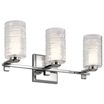 Kichler Giarosa 22.25in 3-Light Vanity Light | Chrome Steel & Clear Spun Ribbed Glass | Bathroom Vanity Light | 3x 50W G9 Bulbs, 120V, Damp | Model 55097CH
