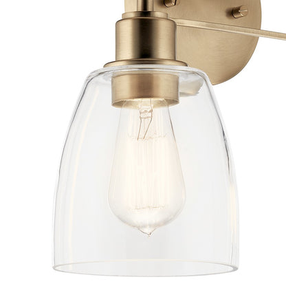 Kichler Meller 15in 2-Light Vanity Light | Industrial Champagne Bronze & Clear Glass | Bathroom & Powder Room Vanity Light | 2x 60W A19 | Model 55101CPZ