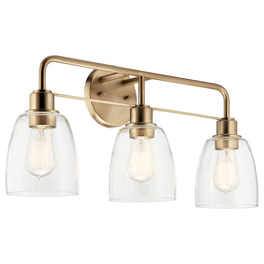 Kichler Meller 24in 3-Light Vanity Light | Industrial Champagne Bronze & Clear Glass | Bathroom & Powder Room Vanity | 60W Per Socket | Model 55102CPZ