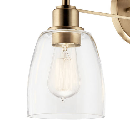 Kichler Meller 24in 3-Light Vanity Light | Industrial Champagne Bronze & Clear Glass | Bathroom & Powder Room Vanity | 60W Per Socket | Model 55102CPZ