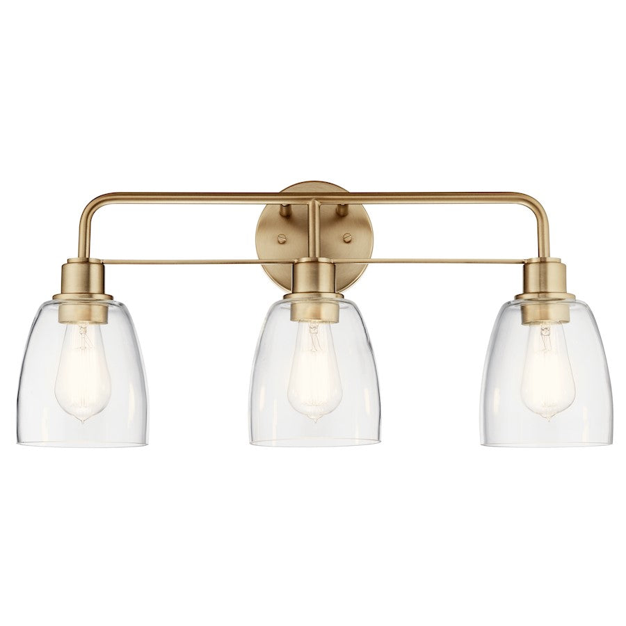 Kichler Meller 24in 3-Light Vanity Light | Industrial Champagne Bronze & Clear Glass | Bathroom & Powder Room Vanity | 60W Per Socket | Model 55102CPZ